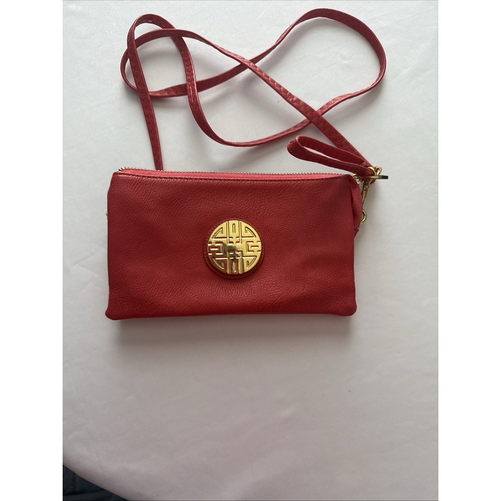 Sm Burnt Orange Faux Leather Crossbody In GUC Adjustable and Removable Strap Zip